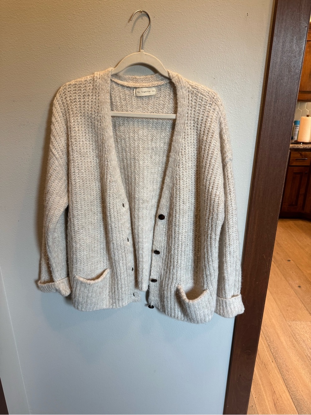 By Together Cozy Cream Knit Cardigan with Pockets